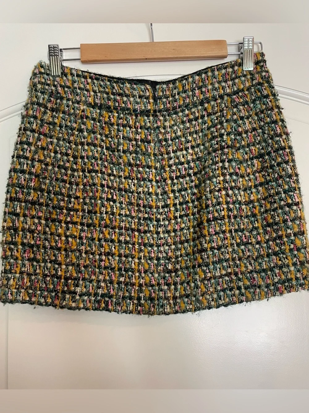 J. Crew Multicolor Tweed Mini Skirt with Gold Zipper Details Size 4